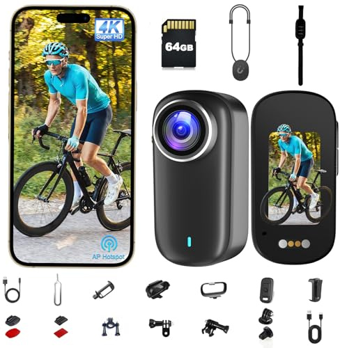 Action Cam, Body Cam 4K 64 GB, POV Camera Impermeabile IP65, Action Camera con Batteria da 1200 mAh, Compatta per Vlogging, Perfetta Come Telecamera Moto Casco, Telecamera Sci