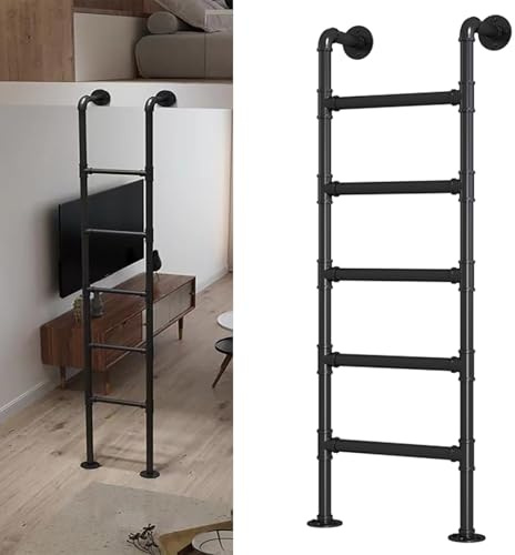 ZENSTYW Dachbodenleiter Aus Metall,Trittleiter Aus Metall,Hochbettleiter,Wand Befestigte Schwarze Fluchtleiter,Für Dachboden,DWohnheim(5.4 ft)