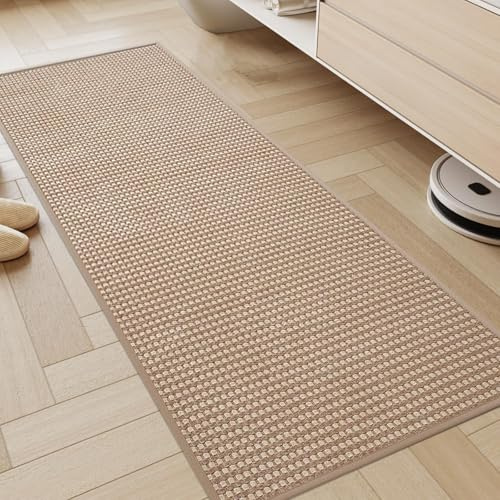 KMVIZI Küchenteppich Waschbar rutschfest 45x180cm, Chenille Küchenläufer rutschfest mit Gummi, Teppich Läufer Küche, Küchenmatte Saugfähig, Waschbare Teppiche für Flur, Eingang, Badezimmer, Braun