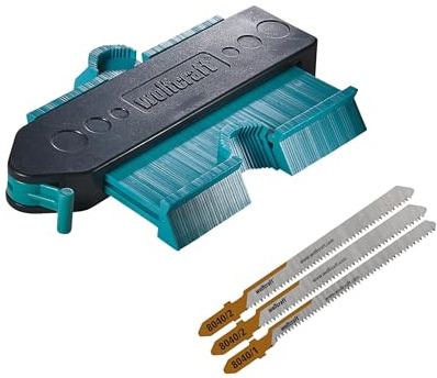 wolfcraft Projekt-Set „Laminat - Konturen übertragen & aussägen“ - Set aus Konturenlehre und Stichsägeblättern für passgenaue Aussparungen - 8680060