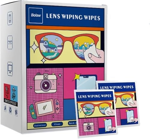 100 Pack Individually Wrapped Spectacle Wipes, Lens Screen Wipes, Lens Cleaner for Glasses, Cameras & Binoculars, Handy and Portable, Quick Drying, Leaving no Water Droplets