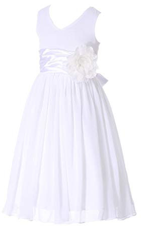 HAPPY ROSE Robe de Fille d'honneur Junior Robes de soirée de Bal Mousseline Blanc 14 Ans