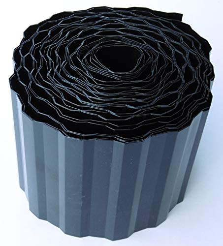 EXCOLO Rasenkante 4 Rollen je 9m x 25cm schwarz anthrazit | Beeteinfassung Beetumrandung Rasenbegrenzung Raseneinfassung Mähkante PET-Folie trapezförmige Wellenstruktur wetterfest Made in Germany