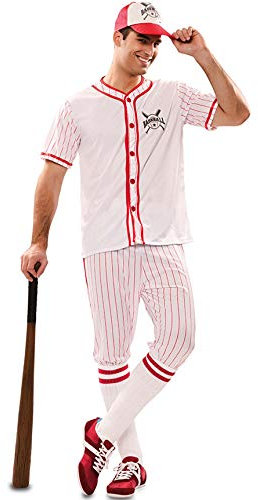 EUROCARNAVALES, SA Baseball-Spieler Herrenkostüm für Fasching Sportler Weiss-rot - Weiß