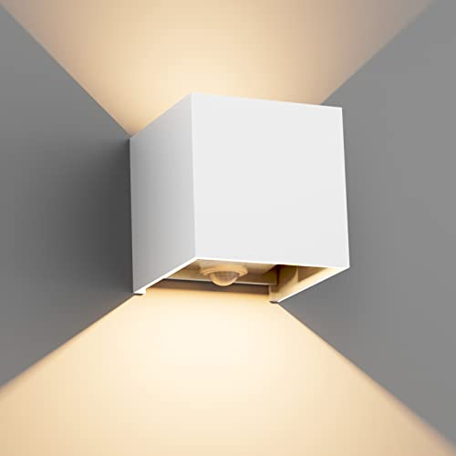 Klighten 12W LED Wandleuchte Wandlampe mit Bewegungsmelder Einstellbar Abstrahlwinkel Wasserdichte IP 65 LED Wandbeleuchtung Warmweiß [Weiß]