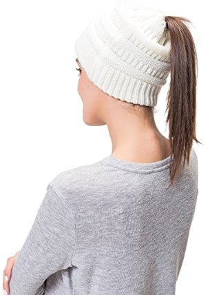 Lemef Damen Wintermütze Mütze Beanie Hat Cap Gestrickte mit Zopfloch Pferdeschwanz