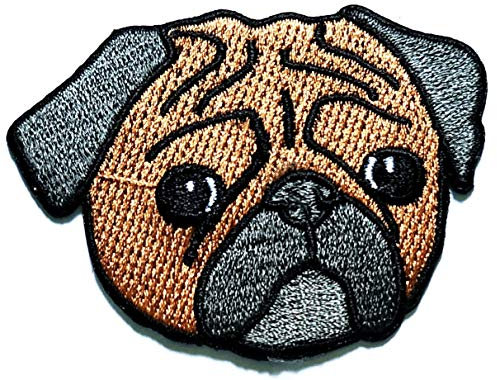 Nipitshop Aufnäher Mops Hund trauriges Gesicht Cartoon Kinder bestickte Applikationen Aufnäher Muster Aufbügler Abzeichen für Stoff Dekoration Happy Birthday Geschenk (Dog4)