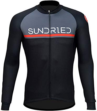 Sundried Mens Long Sleeve Cycling Jersey Road Bike MTB Bicycle Clothing (Black, L)