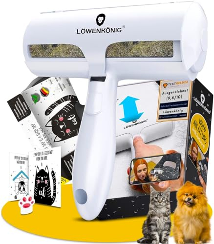 LÖWENKÖNIG® Rolli 2.0 Tierhaarentferner Innovation I Fusselrolle Tierhaare für Hunde & Katzenhaare I Katzenhaarentferner Selbstreinigend I Ideal für Sofa, Auto, Kleidung, Kratzbaum, Teppich & Betten