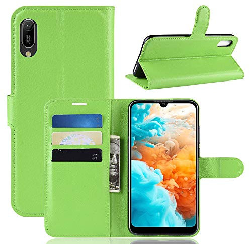 Fertuo Coque Huawei Y6 2019, Antichoc Portefeuille Étui Housse en Cuir à Rabat Flip Cover Case avec Silicone Bumper, Porte Carte, Béquille, Boucle Magnétique pour Huawei Y6 2019, Vert