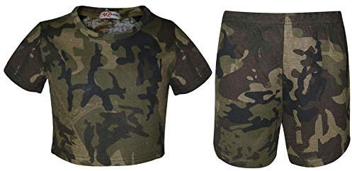 A2Z 4 Kids Girls Camo Crop Top Shorts Summer Fashion Set | Camouflage Crop Top Shorts Set for Holidays Playdates Ages 5-13 Years Girls