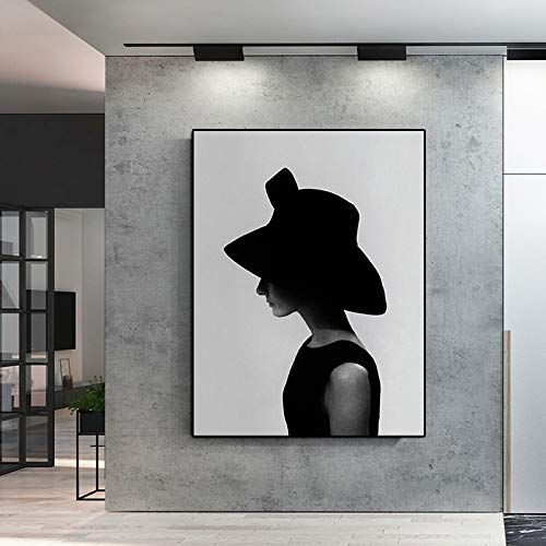 WDQTDW Leinwanddruck Portrait Poster Berühmten Audrey Hepburn Wand Kunst Leinwand Gemälde Schwarze Und Weiße Wand Bilder Für Wohnzimmer Home Decor