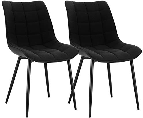 WOLTU Esszimmerstühle 2er Set, für Wohnzimmer Küche Esszimmer, Küchenstühle gepolstert mit Rückenlehne, Sitzfläche aus Leinen, mit Metallbeinen, bis 150 kg belastbar, Schwarz