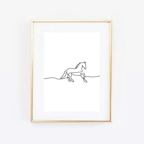 Kunstdruck Din A4 ungerahmt - Galoppierendes Pferd - Reiten Pony Zeichnung Minimalismus Linien Moderne Kunst Poster Bild