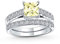 1CT Brillant Kanariengelb Zirkonia Quadrat Prinzessin Schnitt Solitär Kathedrale Fassung Dünne Ewigkeit Pflaster Band AAA CZ Jubiläum Verlobung Ehering Set .925 Sterling Silber