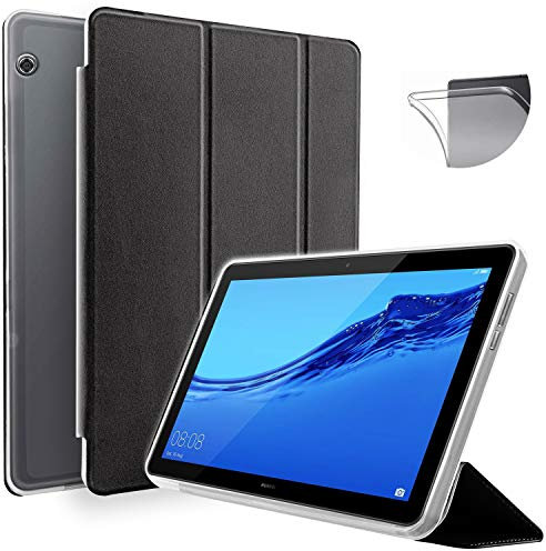 N NEWTOP Cover Compatibile per Huawei Mediapad T5 10.1, Custodia Flip Smart Libro TPU Back Front Ultra Sottile Leggera Stand Supporto Funzione Wake/Sleep Simil Pelle (Nera)