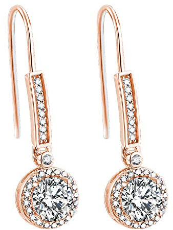 Strahlende Ohrringe, Ohrhänger für Damen aus 925er Sterling Silber Hängend lang rund Tropfen Circle Kreis Zirkonia mit Haken und Kristall Schmuck Hängende Ohrstecker (Rosegold)