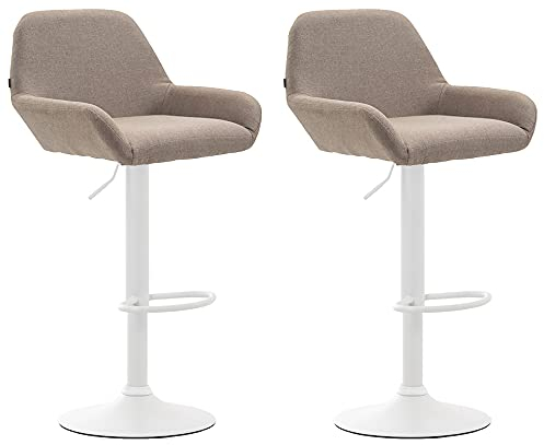CLP 2er Set Barhocker Braga Mit Stoffbezug I 2 x Barstuhl Mit Lehne Und Fußstütze, Farbe:taupe, Gestell Farbe:weiß