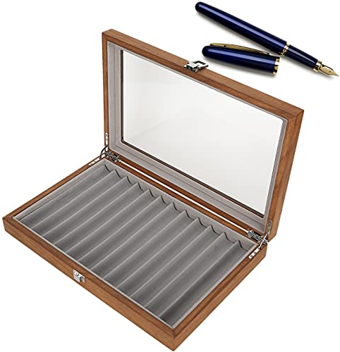Zunate Walnut Wood Organizer Wooden Storage Case for Shop Home Collection Display Fountain Pen Casing with Presentation Pen Tray