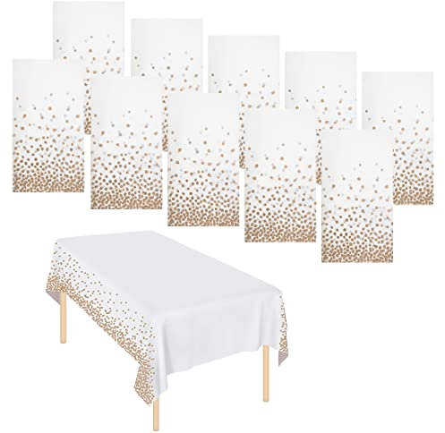 GIVIDORA 10 Pack Dot Tablecloths Table Covers Disposable Wipeable Plastic Tablecloth Waterproof Party Tablecloths for Indoor Outdoor Parties Birthdays Weddings Christmas Rose Gold(137 * 274 cm)