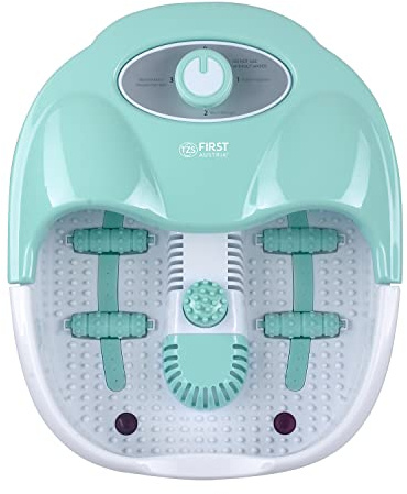 TZS First Austria Fußsprudelbad, Vibrations- und Luftblasenmassage Infrarot- und Warmhaltefunktion, Fußbad, 80W, 3 Programme, 3 Aufsätze, Fußmassagegerät, Griff, Aromabox