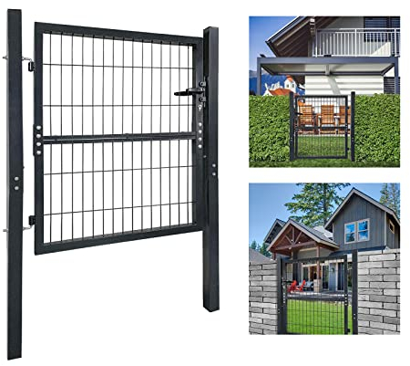 ACXIN Zauntor Gartentor 100x100cm Tor Gartenpforte Zauntür Gartentür Tür Stahl inkl. Schloss, Türklinke und Schlüsseln, Gartenpforte Einfahrtstor Hoftür, Anthrazit