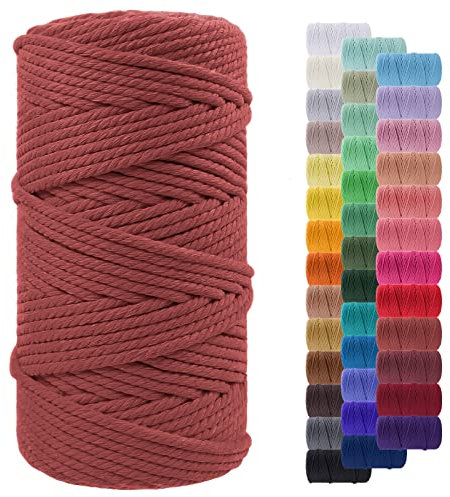 LEREATI Cuerda Macrame 5mm x 100m, Hilo Macrame de Algodon Natural Gruesa, Cuerda Manualidades Colores para Colgar Fotos, Colgador de Planta Tejido, Colgante de Pared (Rojo Coral)