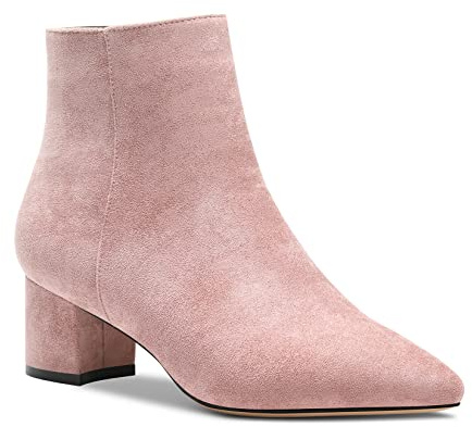 Aachcol Donna Chunky Blocco Medio Alto High Tacco Heel Stivaletti Chiusa a Punta Scarpe Scamosciato Rosa B 5 CM 36 EU