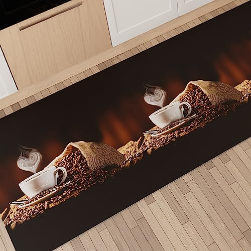 PETTI Artigiani Italiani - Küchenläufer rutschfest und waschbar 52 x 80 cm, Design Kaffee 1 100% Made in Italy