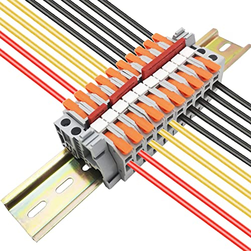 Morsetti Barra DIN, CTRICALVER Kit di Morsetti Elettrici, con Morsettiere Elettriche da 10 pcs (arancia), Striscia di Marcatura, Striscia di Collegamento, moduli fissi e guida DIN