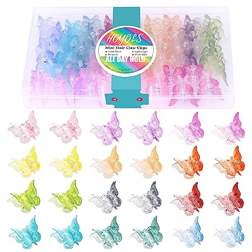 Hoyols Schmetterling Clips für M?dchen, 90er Jahre Schmetterling Zubeh?r für Frauen, niedliche Mini 2000er Jahre Haar Kralle Clip Kunststoff Kralle Regenbogen Festival 12-Farbt?ne 48-pcs (Farbverlauf)