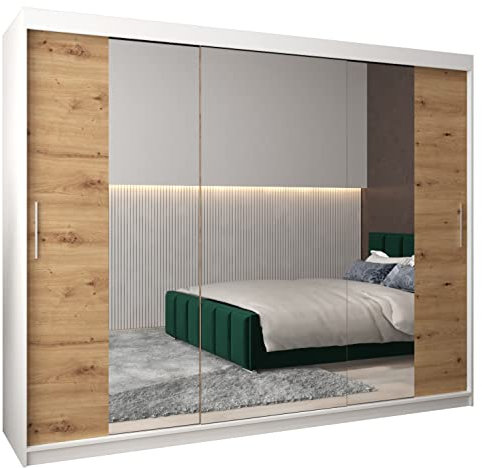 Armoire Tokyo 2 avec Porte Coulissante et Miroir - Dressing pour Chambre Adulte - Penderie Vêtement - Garde Robe - Placard 3 Portes - Closet