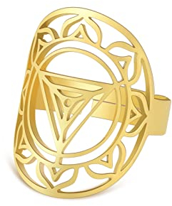 TEAMER Resizable Lotus Ring Edelstahl Semikolon Ring Yoga Meditation Om Symbol Ring Inspirierender Schmuck für Frauen Teenager Mädchen (Lotus 4-Gold)
