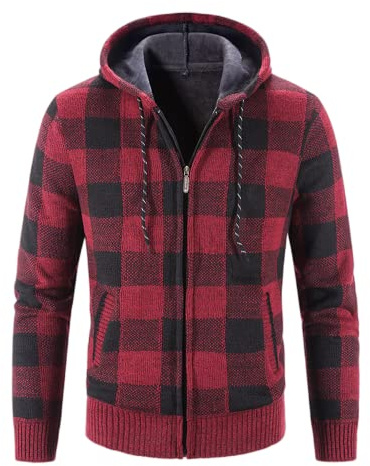 Felpe con Cappuccio da Uomo Giacca in Pile con Zip Intera Cappotto Invernale Caldo Oversize con Zip Top con Tasche Camicie Scozzesi Felpa Manica Lunga Top Felpe con Cappuccio a Quadri Giacca Casual