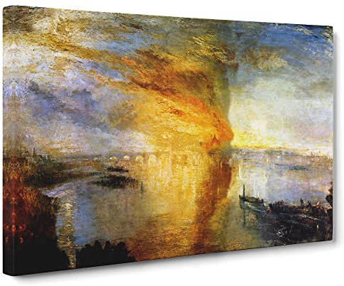 J.M.W. Turner The Burning of the House of Lords Classic Painting Canvas Wall Art Print Ready to Hang, Framed Picture for Living Room Bedroom Home Office Décor, 30x20 Inch (76x50 cm)