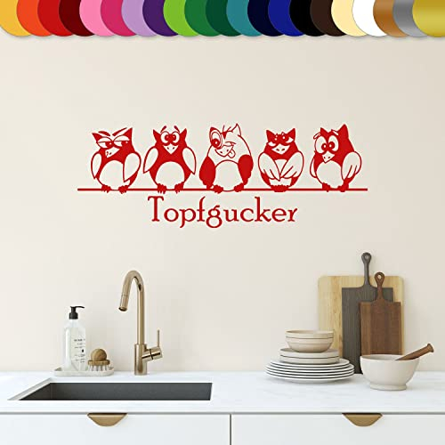 Sunnywall® Wandtattoo Wandaufkleber Topfgucker Eulen Vögel Spruch Aufkleber Küche selbstklebend Wandsticker (30,00 cm x 11,00 cm (Gr0), Kardinalrot)