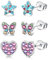 ORAZIO 3 Paare 925 Sterling Silber kleine Ohrstecker Ohrringe Für Mädchen Kinder Schmetterling Herz Stern Cubic Zirkonia Knorpel Ohrringe Set für Frauen Kinder Hypoallergene Ohrstecker Set A