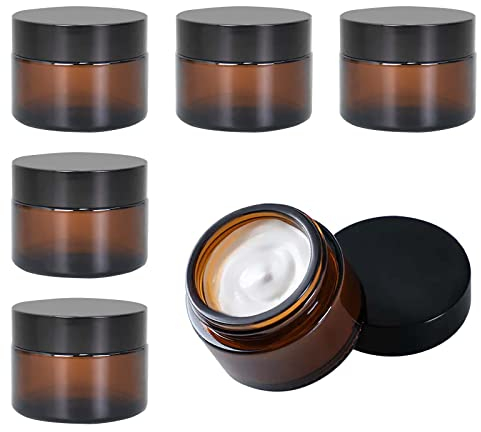 Tarros de Cristal de Ámbar con Tapa 6 Piezas frascos Frascos de Crema 30ml / 50ml Frascos de Vidrio Marrón Ungüento para Mujeres Niñas Cosméticos Cremas Lociones Aceites Esenciales en Polvo (30g)