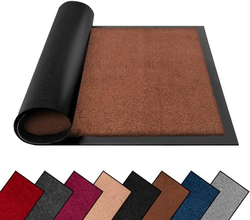 FB FunkyBuys Washable Dirt Trapper Door Mats Indoor & Outdoor, Heavy Duty Non Slip Doormats, Rubber Backed Floor Mat, Super Absorbent Front Door Mat, Entrance Rug (Brown-Plain, 60cm x 120cm)