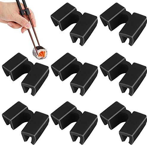 TIESOME 8Pcs riutilizzabile bacchette Helper, formazione bacchette cerniere connettore pratica bacchette per adulti, bambini, principianti, allenatori o studenti (8 pezzi nero)