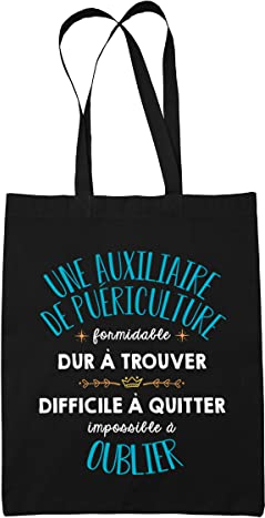 Planetee Tote Bag Un auxiliar de puericultura negro | Bolsa de algodón bolsa reutilizable regalo amigo compañero de trabajo, retiro, Negro , 10 litres