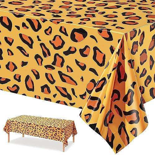 54x108 inch Plastic Leopard Print Tablecloth Animal Safari Table Cover Zoo Theme Table Cover Rectanglar Waterproof Tablecloth for Kids Birthday Baby Shower Zoo Jungle Safari Themed Party Decorations