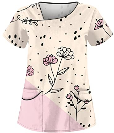 Saymany Kasacks Damen Pflege Krankenschwester Oberteil Medizinische Kleidung Damen Kasack Damen Berufskleidung Kasack Pflege Kasack Berufsbekleidung Kasaks Altenpflege Damen Damen Kasacks(6-Beige,S)