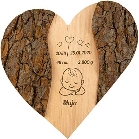 Holz Herz mit Gravur als personalisiertes Geschenk für Eltern I Individuell anpassbar I Geschenke zur Geburt für Mama und Papa I Geburtstagsgeschenk für die Großeltern