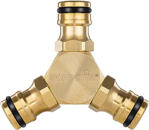 Poppstar Gartenschlauch-Verteiler mit 3 Schlauchkupplungen (Messing blank) für Schlauch, Bewässerung & Gartendusche