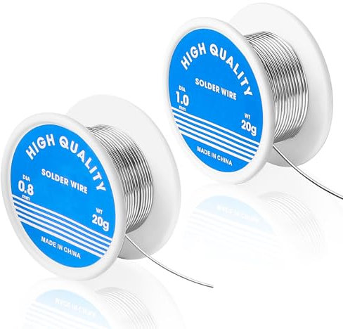 Furuising 2 Rolls Solder Wire 0.8mm 1mm, Lead Free Soldering Wire Sn99.3 Cu0.7 with Rosin Core, Low Melt Stainless Steel Solder Wire for Electrical Soldering Components Repair and DIY(20g)