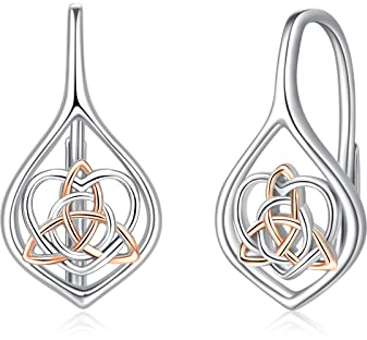 Celtic Earrings 925 Sterling Silver Hypoallergenic Leverback Dangle Earrings Vintage Trinity Earrings Irish Knot Jewellry Gifts for Women Girls Birthday