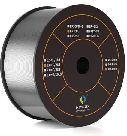 HITBOX Filo MIG Senza Gas Flux 1kg (ER308L - 0.8mm) per Saldatura Acciaio Inossidabile - Saldatrice No Gas