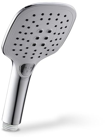 SANIDELL Duschkopf – Eckige Handbrause 240 x 100 mm, 3 Strahlarten (Rain, Intense Rain, Soft Rain), Chrom/Weiß, Wassersparend Duschbrause, Reinigungsfreundlich