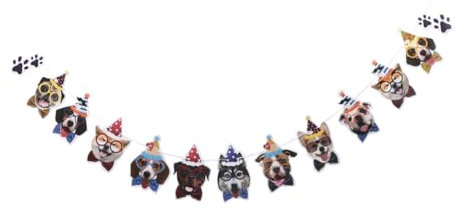DIKACA Bannière de décoration d'anniversaire pour chien de compagnie Décorations pour chien pour fournitures de fête d'anniversaire pour chien Ensemble de fanions à thème pour chien